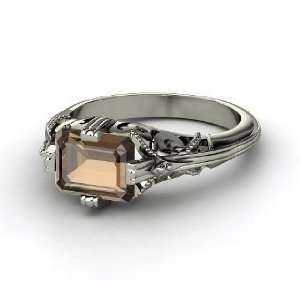    Acadia Ring, Emerald Cut Smoky Quartz 14K White Gold Ring Jewelry