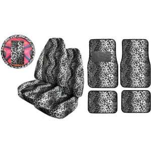  2 Animal Print Seat Covers Wheel Cover, and Floor Mats Set 