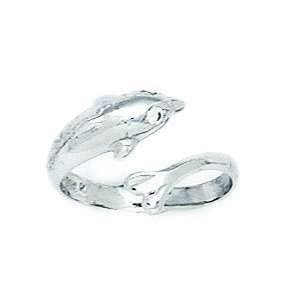  14k White Gold CZ Top Adjustable Dolphin Body Jewelry Toe 