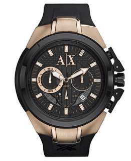 Armani Exchange Watch, Mens Chronograph Black Silicone Strap 45mm 
