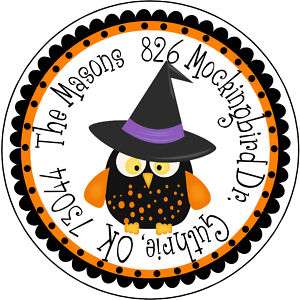 Halloween ROUND Return Address Labels~ WITCHY OWL  