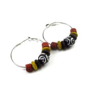   Dyed Beads with African Sand Cast Bead Hoop Earrings: Jewelry