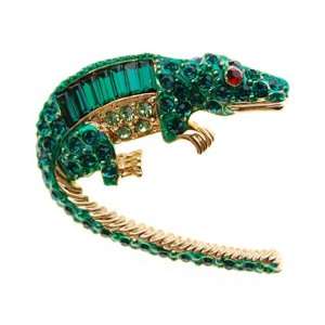   Enamel Body Crocodile Alligator Crystal Rhinestone Pin Brooch Jewelry