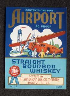 Airport Bourbon Whiskey One Pint Bottle Label Old Airplane Liquor 