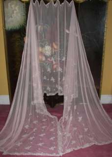 VINTAGE VICTORIAN EMBROIDERED CHIC NET FLORAL LACE DRAPES CURTAINS 