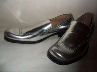 AUT GIANFRANCO FERRE MILANO SILVER LEATHER SHOES LOAFERS SIZE 9 NEW 