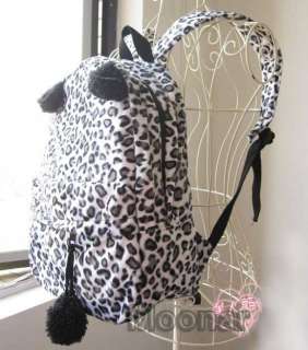 Cute Leopard Pattern Girl Corduroy BARE Backpack Shoulder Bookbag Bag 