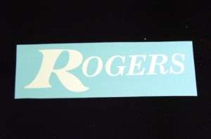Vintage Rogers Text Logo Bass Drum Decal   WHITE  