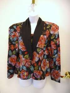 pc Floral Print Jacket Black Skirt Suit ~ Size 8  