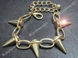 Gold Spike Cone Stud Chain Link Bracelet Bangle Gothic Punk Emo Biker 