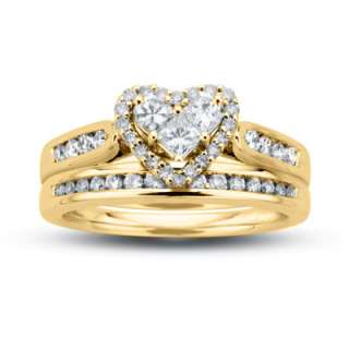 10K Y Gold Heart Diamond Wedding Engagement Ring Set  