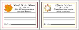 Wedding Bridal Shower Fall Autumn Wish Advice Cards Personalized Party 