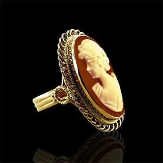 Hand Carved Shell Cameo Ring 14K Yellow Gold  