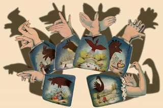 19th century Hand Shadow Card set. Die cut animal shapes optical paper 