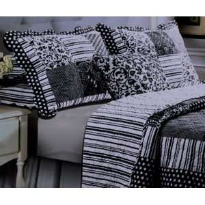  Black and White Striped Polka Dots Teen Quilt Bedding Set 
