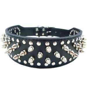  19 22 Black Leather Spiked Studded Dog Collar 2 Wide 