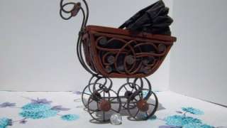 Antique Bram Baby Doll Carriage, Scrolled Wood & Iron  
