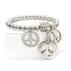   Peace Charms and Crystal Stud Beads Stretch Bracelet Fashion Jewelry