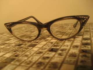 Vtg Womens 50s Jewel Cat Eye RX Frame Glasses Eyeglasses  
