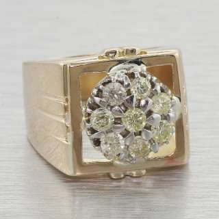 Vintage Edwardian Mens 14k Gold Diamond Cluster Ring  