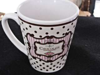 New Chocolate Latte Coffee Mug Cup Brown Pink White Dot  