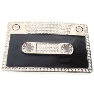  Iced Out Cassette Tape Silver with Black Belt Buckle One 