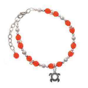  Small Open Turtle Orange Czech Glass Beaded Charm Bracelet 