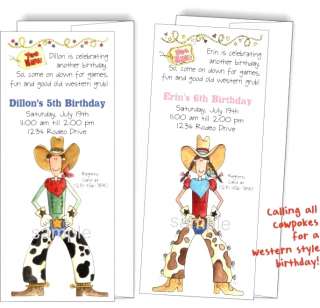 COWBOY COWGIRL Tall WESTERN Birthday Party Invitations  