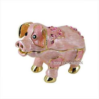 Pink Pig Piggy Trinket Box w/Swarovski Crystals Jeweled  