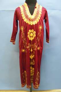 Fine Morocco MOROCCAN Gold Burgundy GIRL Galabiya Abaya Dress NEW 
