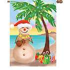 NEW Christmas beach SNOW MAN flag 28x40 Tropical palm Tree Joey