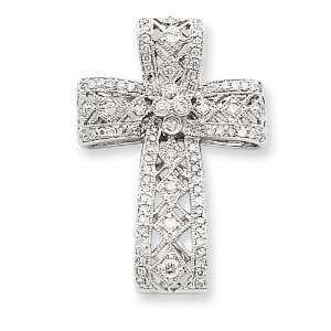  14k White Gold Diamond Filigree Cross Pendant: Jewelry