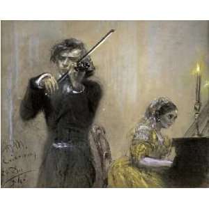  A Violinist and Clara Schumann by Adolf Von Menzel . Art 