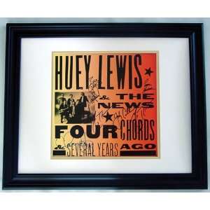HUEY LEWIS & THE NEWS Autographed Framed Signed LP Flat