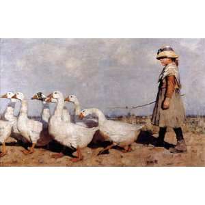  TO PASTURES NEW BY JAMES GUTHRIE GIRL GEESE CANVAS 
