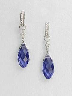   Accented 14K White Gold Briolette Drop Earring Charms/Dark Blue