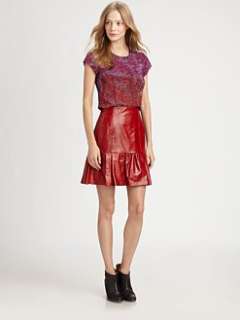   leopard print silk top $ 228 00 catch me leather skirt $ 598 00