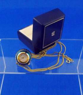 Vintage Bucherer Blue Enamel Ball Pendant Watch /w GF Chain and 