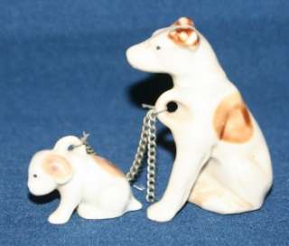 Vintage Fox Terrier Chained Set Dog Figurines Japan OLD  