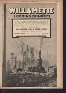 1919 WILLAMETTE LOGGING FORESTRY EQUIPMENT LUMBER STEAM POWER DONKEY 