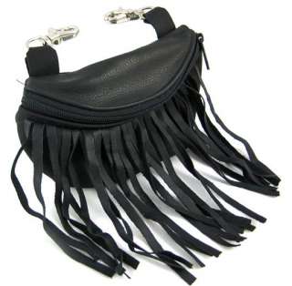 Black Leather Belt Loop Purse Ride Bag Fringe  