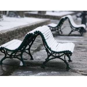 Snow Covered Benches, Place Victor Hugo, Grenoble, Isere, French Alps 
