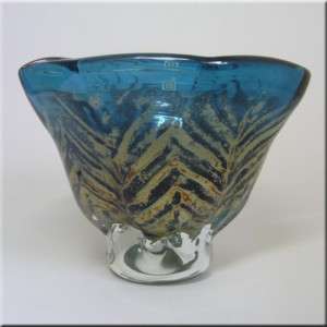 Mdina Blue + Yellow Maltese Glass Vase   Labelled  