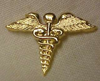 Caduceus Wings Medical Emblem Gold Plate Pin Tac New  