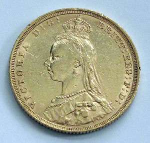 1890 AUSTRALIA GOLD COIN, VICTORIA SOVEREIGN SYDNEY MINT XF/AU 1890 