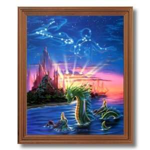 Mermaid Dragon Magical Kids Room Fantasy Wall Picture Oak Framed Art 