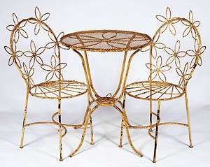 Wrought Iron Adult Daisy Flower Table & 2 Chairs Set  Metal Patio 