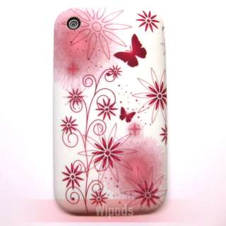 Pink Flower & Butterfly Silicone Soft Case Cover for iPhone 3Gs 3G #3 