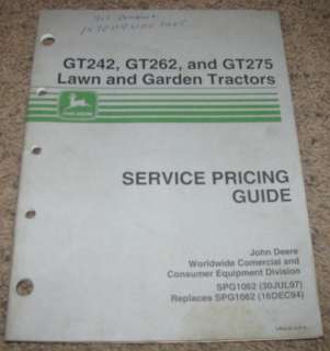John Deere GT242 Gt262 GT275 Lawn & Garden Tractor Price Guide Flat 