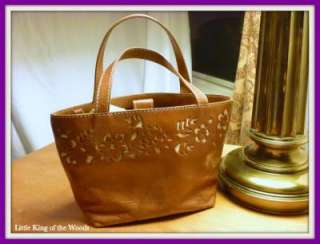 Floral Genuine Leather Purse Handbag 3 Sections Lined  